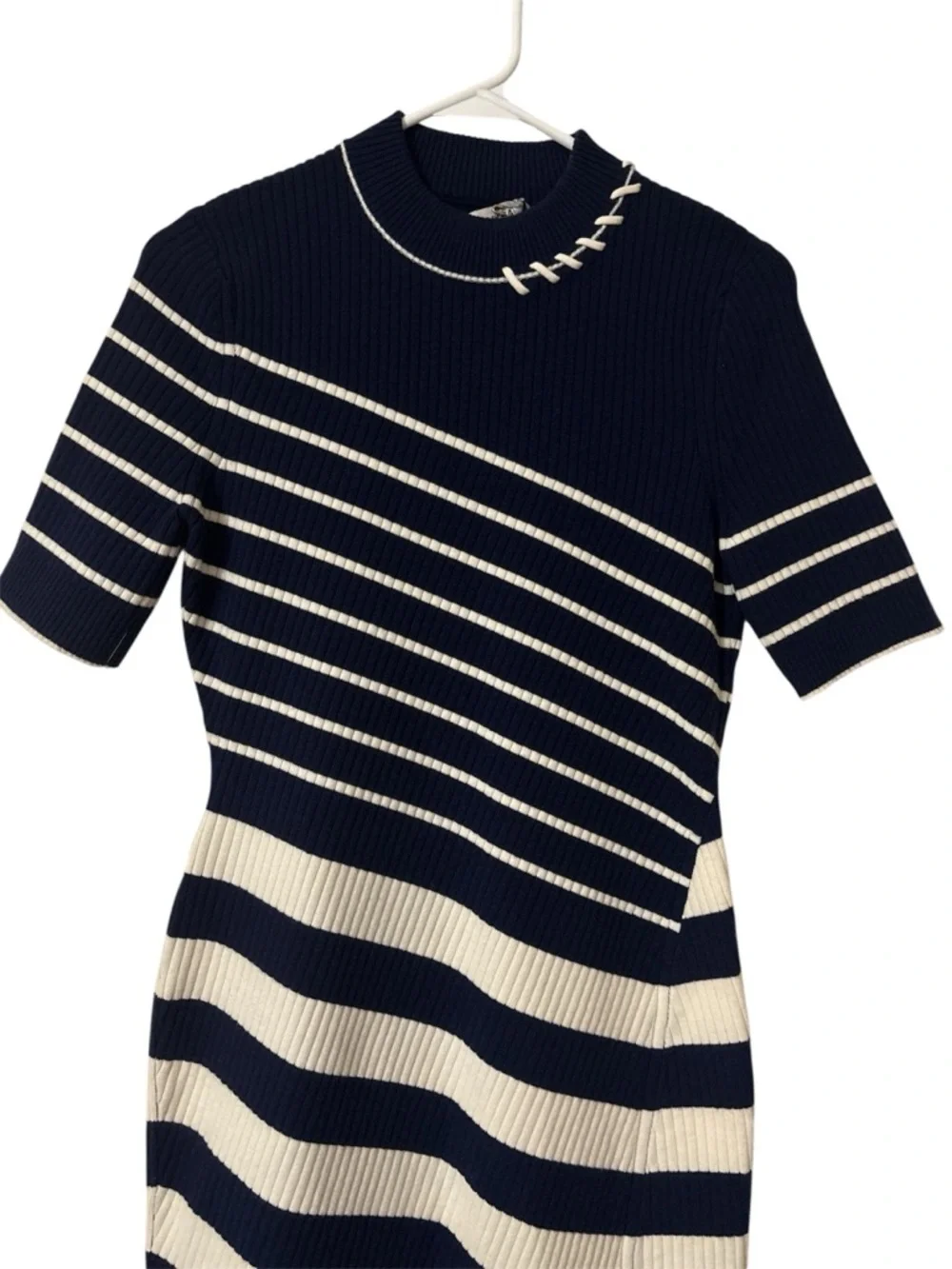 Simkhai Noah Mock Neck Mini Sweater Dress in Midnight Stripe Sz Small